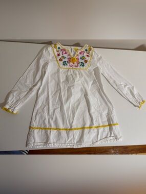 Mini Boden Beach Ocean Sea Creatures Cotton Embroidered White Tunic Dress 6-7Y